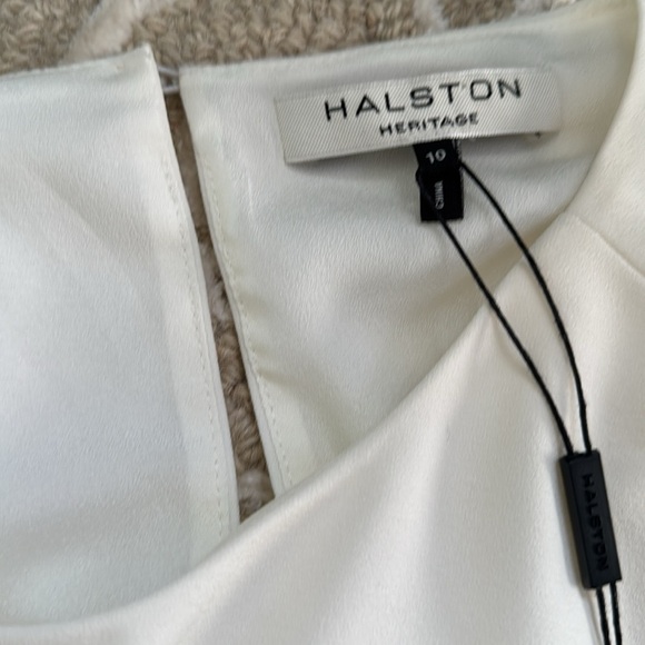 HALSTON HERITAGE Ivory Diagonal Drape Cape Dress (Size 10) - Picture 3 of 9